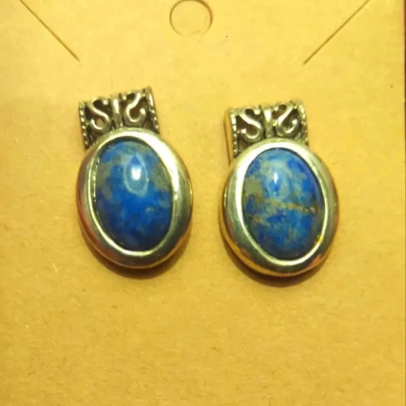 VIntage Silver Scrollwork Lapis Lazuli Post Earrings - Picture 1 of 3